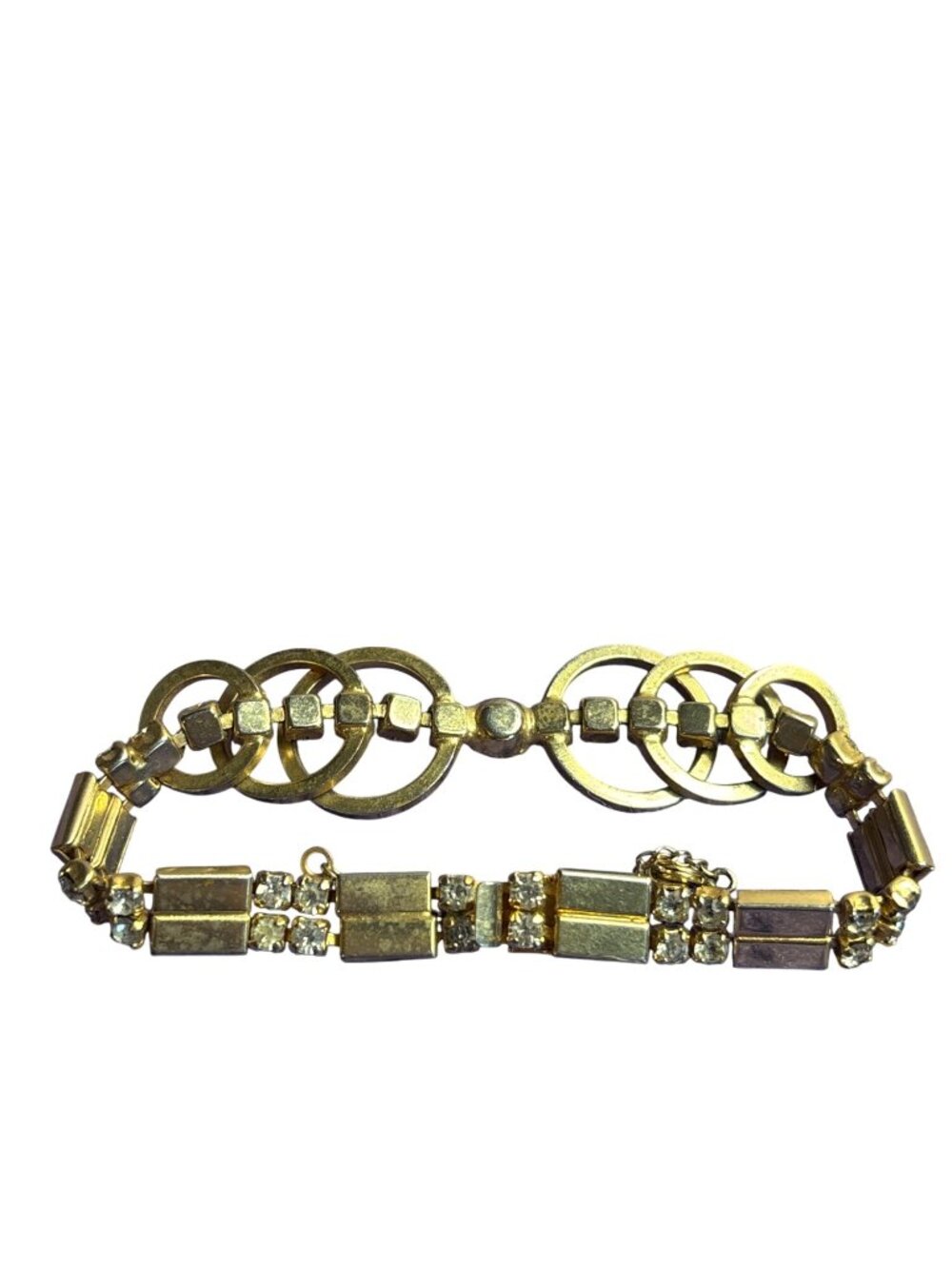 Goldtone Interlocking Circles Bracelet 6.75 Inches Metal Wear - Picture 2 of 4